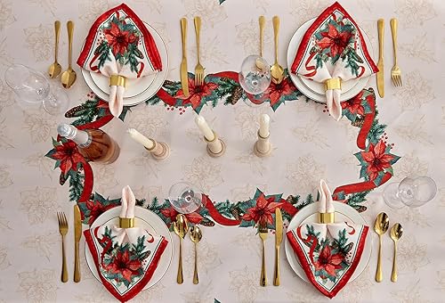 Miniatura 6 de YiHomer Mantel de Navidad de tela estampada con cinta de pascua, sin arrugas, para vacaciones de invierno, 52 x 52 pulgadas, cuadrado
