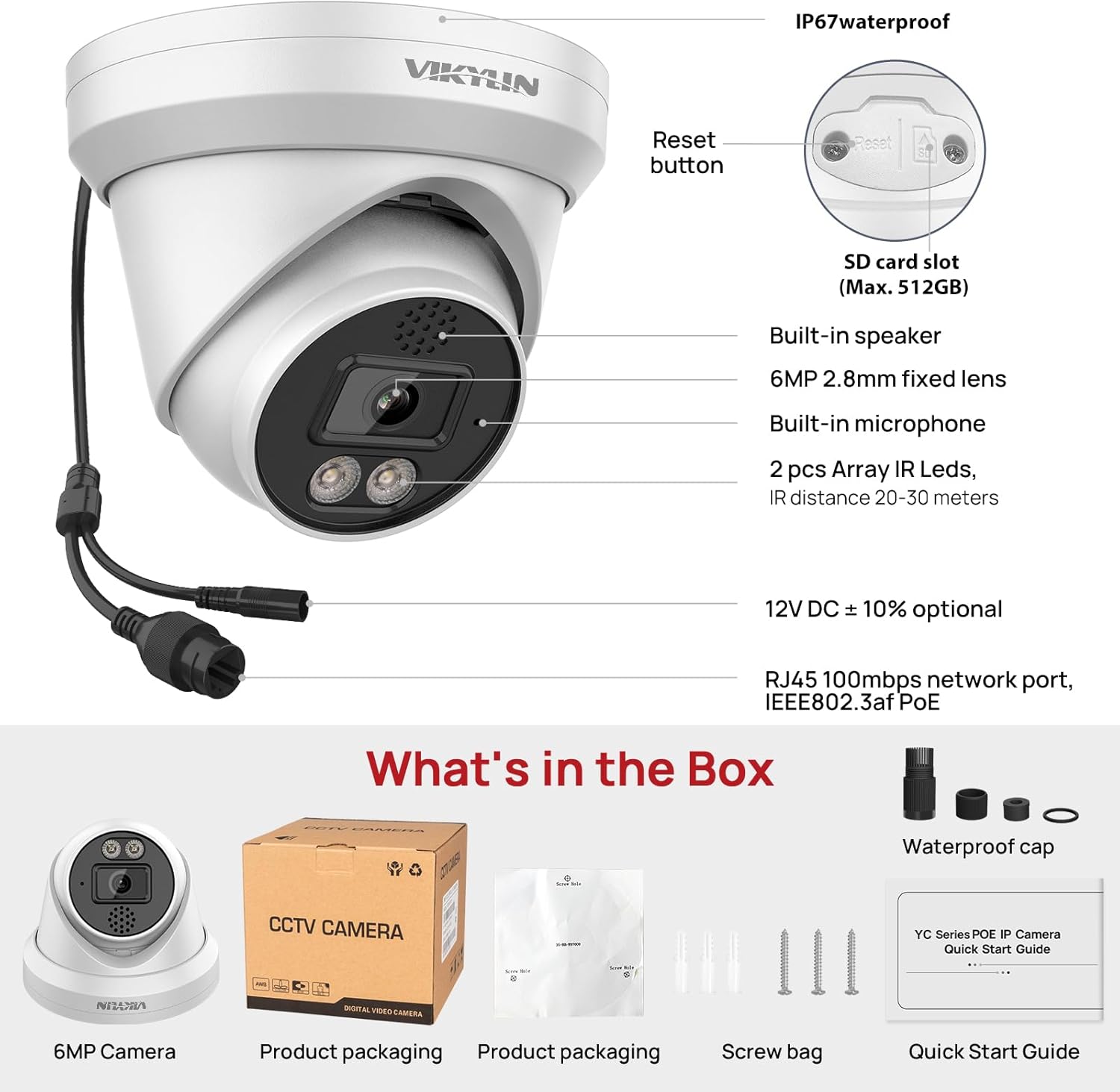 Contents of VIKYLIN 6MP IP PoE Camera Box