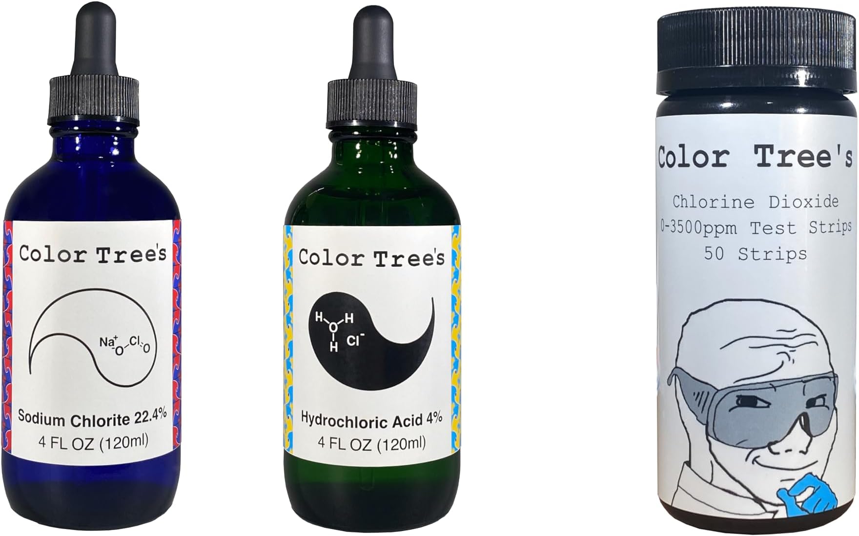 8oz MMS CDS Kit - Includes 50x 0-3500ppm Chlorine Dioxide Test Strips - 22.4% Sodium Chlorite Solution, and Either 4% Hydrochloric Acid or 50% Citric Acid Solution