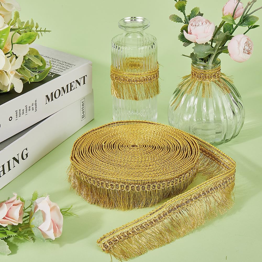 GORGECRAFT 15Yds Gold Fringe Tassel Trim 1-1/4 inch(32mm) Wide Metallic Lace Trim Ribbon with Tassel Glitter Braided Edging Trimming for DIY Sewing Crafts Clothing Curtain Tablecloth Skirt