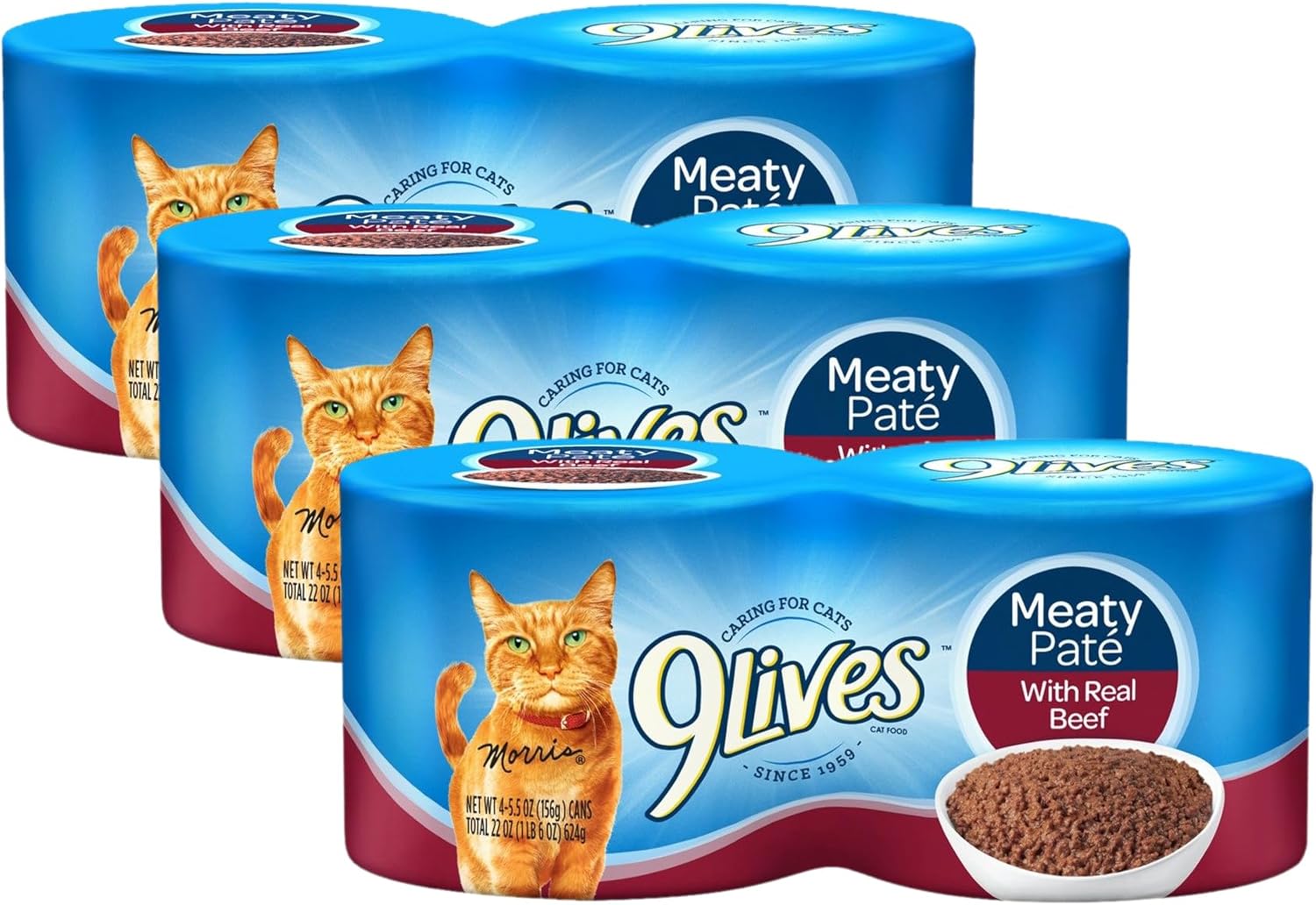 9Lives Meaty Paté with Real Beef Wet Cat Food, 5.5 Ounce Can (Pack of 72)