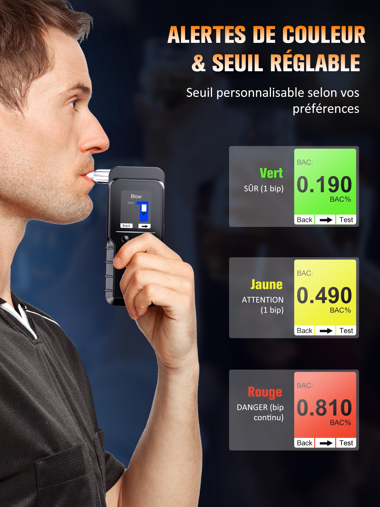 Éthylotest Alcootest Capteur Électrochimique Électronique: Ethylometre Professionnel Rechargeable - Portable Alcotest Avec Mémoire Affichage Numérique - Testeur d’alcool adapté à un usage personnel