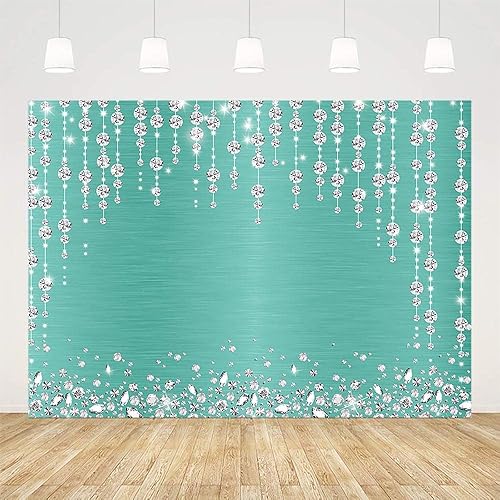 Miniatura 2 de Sendy Telón de fondo de cortina de diamantes turquesa de 8 x 6 pies para fotografía, decoración de fiesta de cumpleaños, boda, despedida de soltera,