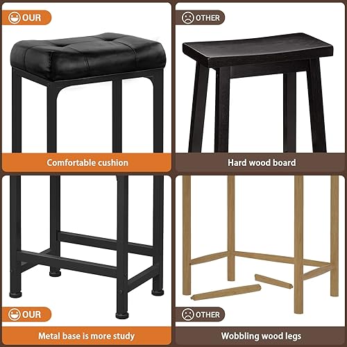 Miniatura 8 de Aheaplus Juego de 2 taburetes de bar de 24 pulgadas de altura de mostrador, taburetes de cuero sintético con base de metal, reposapiés, taburetes