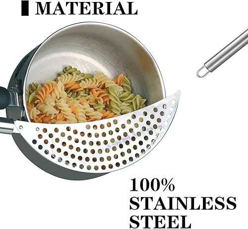 Miniatura 3 de Colador de pasta con asa, colador de olla de acero inoxidable, coladores duraderos plateados para fideos para freír espagueti, frutas, verduras,