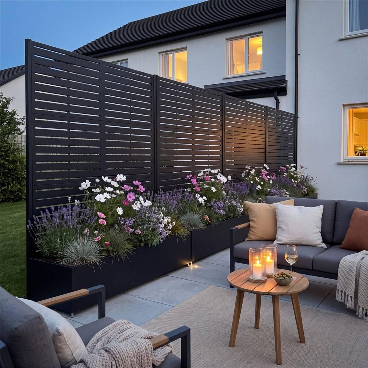 Metzler Sichtschutz Garten mit Pflanzkasten, Stahl, Rankgitter, Anthrazit