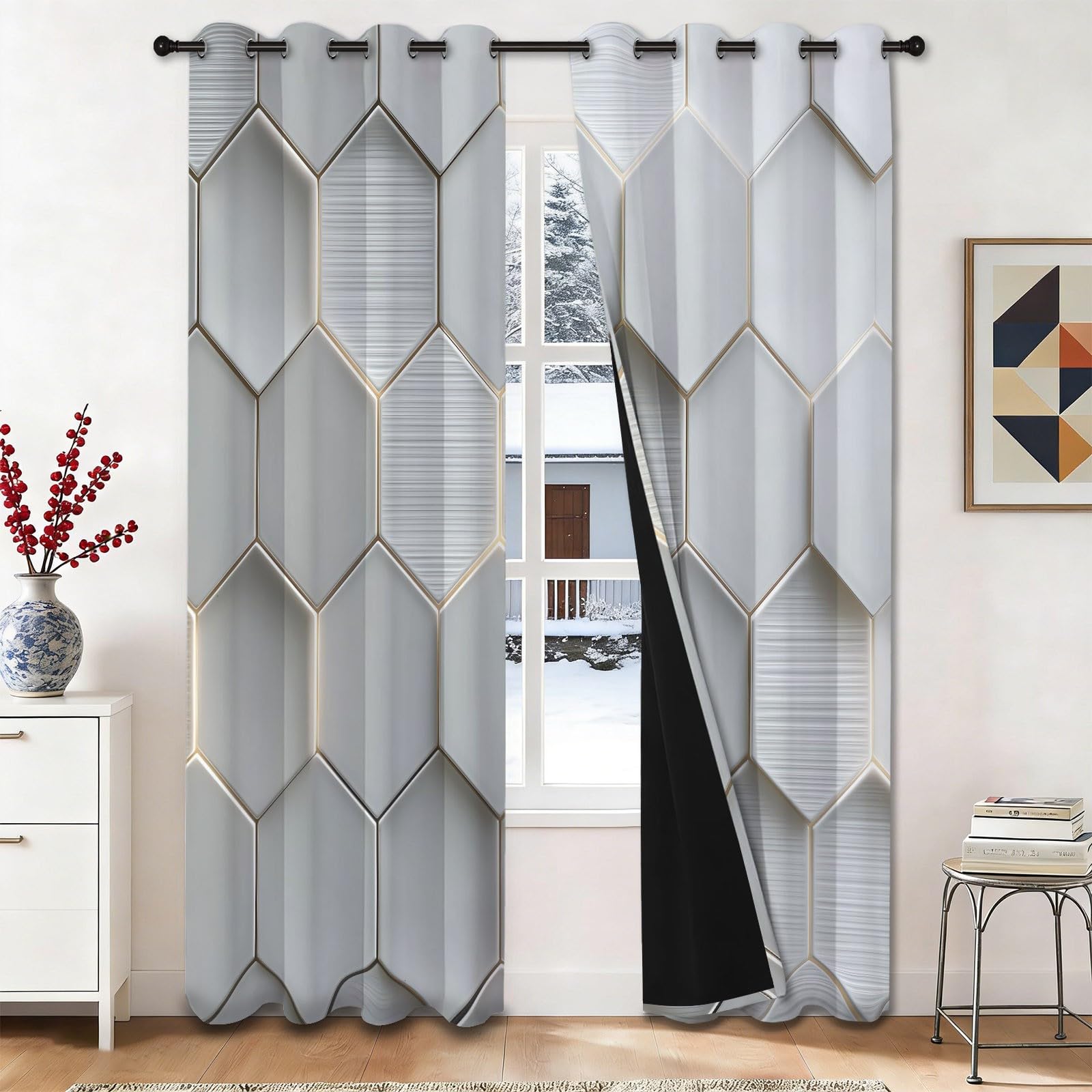 Rideaux occultants thermiques géométriques pour décoration de chambre 2 pièces