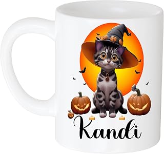 Personalized Halloween Name Love Kandi Personalized Halloween Cat Mug with Name, Personalized Gift, Names, 11 Oz Halloween Mug, Ceramic 11oz White Mug 693765