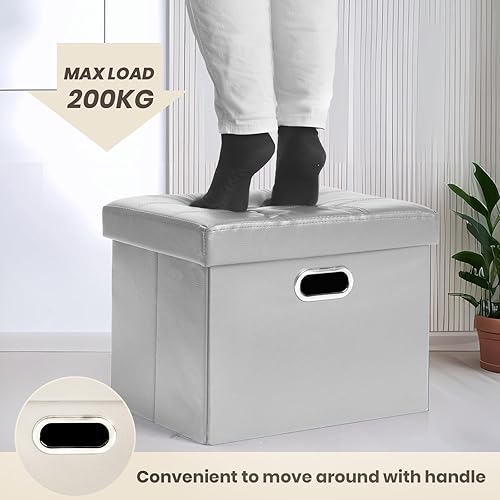 Miniatura 31 de COSYLAND - Reposapiés u otomano con almacenamiento plegable de piel, con agujero para agarrar, para habitación, tamaño pequeño, rectangular, 17 x 15