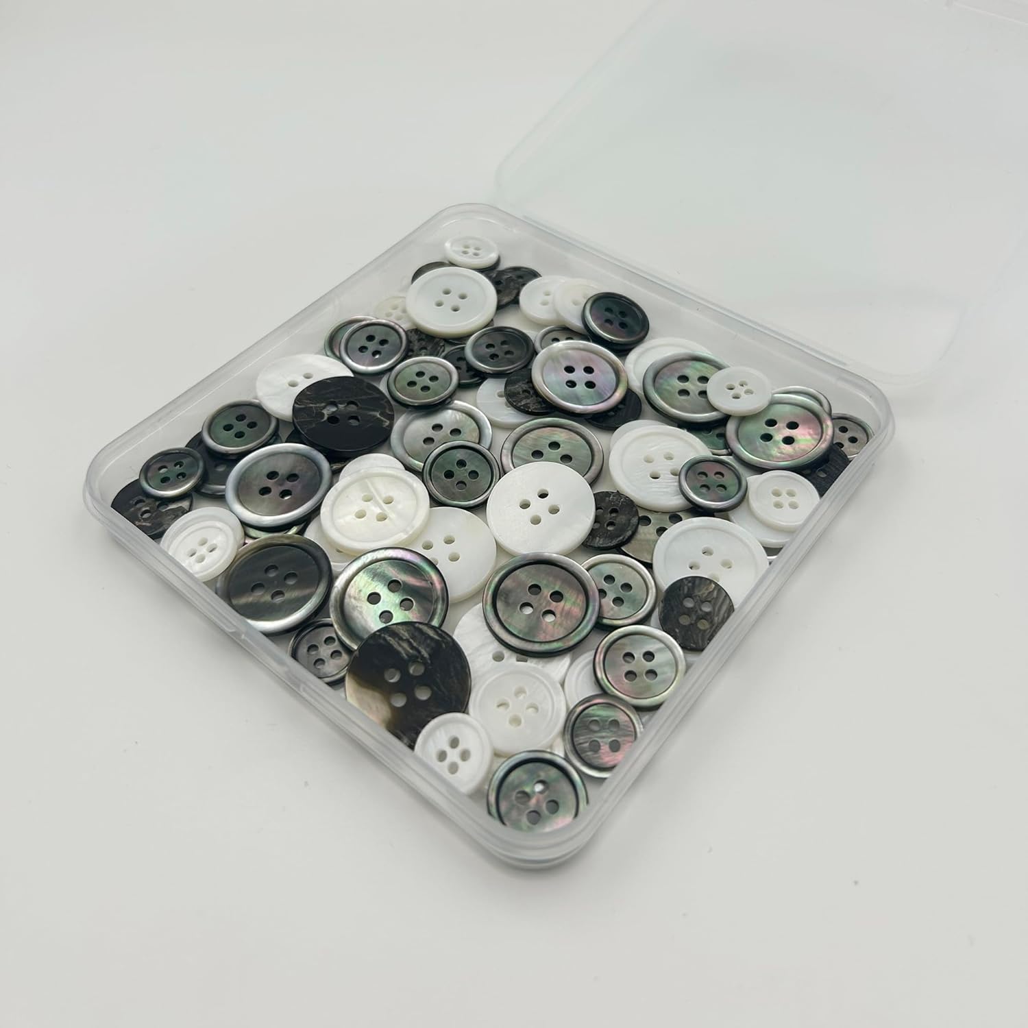 60 Pcs Natural Dark Gray Pearl Shell Buttons,Buttons for Sewing, 3 Size Set 12.5/15/20mm (Black+White)