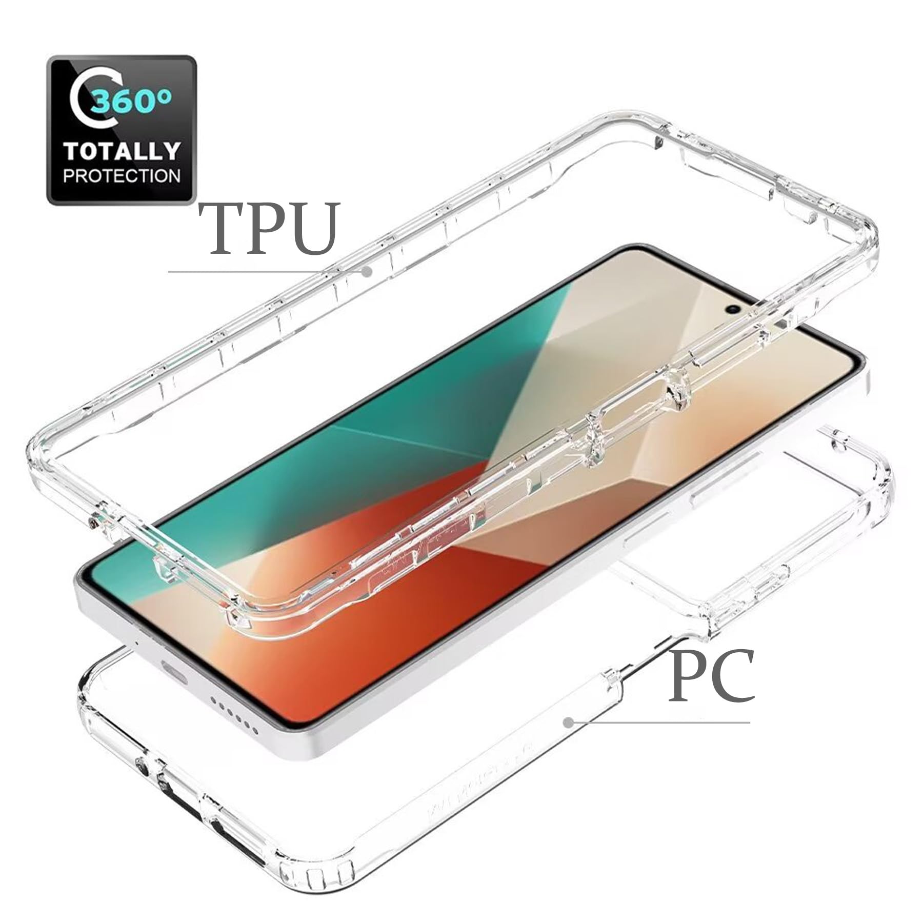 Cover 360° Per Xiaomi 13 5G, Custodia Ibrida Trasparente Antiurto Con Protezione Schermo Incorporata, TPU + PC Rigido, 2 In 1 - 4