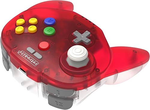Vista 2 de Retro-Bit Tribute 64 - Controlador inalámbrico de 24 GHz para Nintendo 64 N64 Switch PC MacOS RetroPie Raspberry Pi y otros dispositivos USB rojo