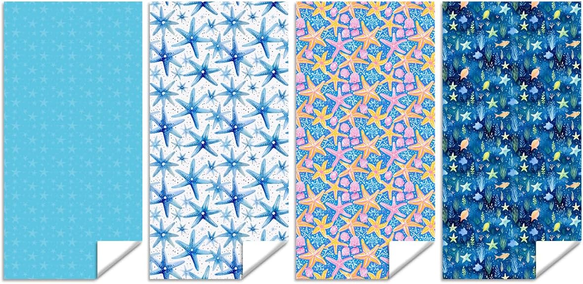 4 Pcs Microfiber Beach Towel Sand Free Quick Dry Oversized Lightweight Soft Absorbent Nautical Star Polka Dot Sky Blue Cyan Pool Towels Blanket for Travel Swimming 71 x 32 Inches