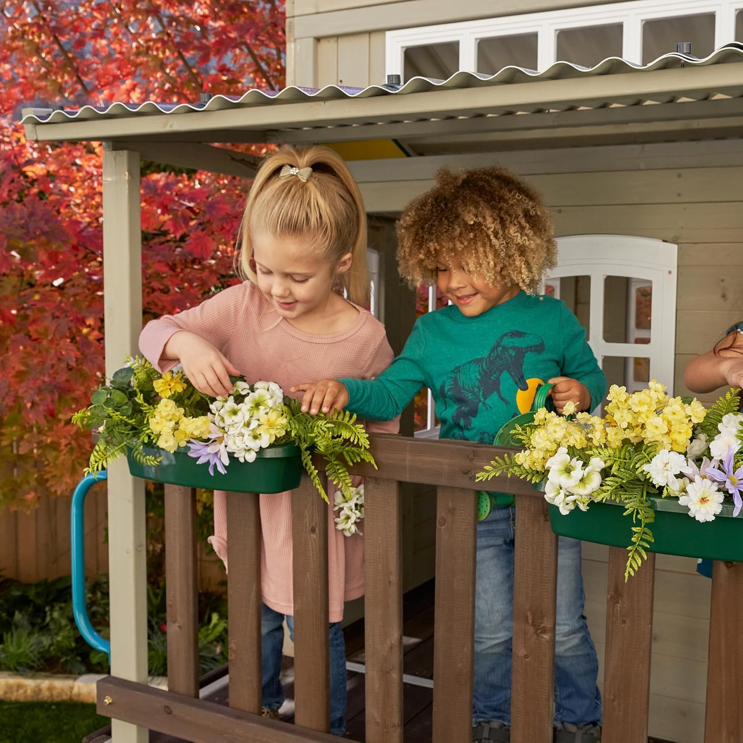 KidKraft Cozy Escape Spielturm mit Rutsche – Zweistöckiges Outdoor Klettergerüst mit Tunnelrutsche, Kletterwand & Spielküche