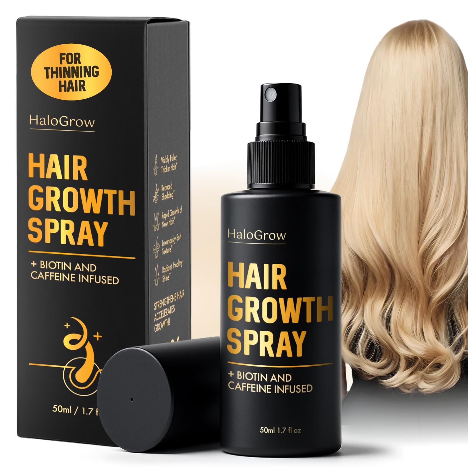 Haarwuchs-Spray – Für Frauen & Männer | Unterstützt das Haarwachstum & kräftiger aussehendes Haar | Mit Biotin, Koffein, Rizinusöl & Aminexil | 1-Monatsvorrat