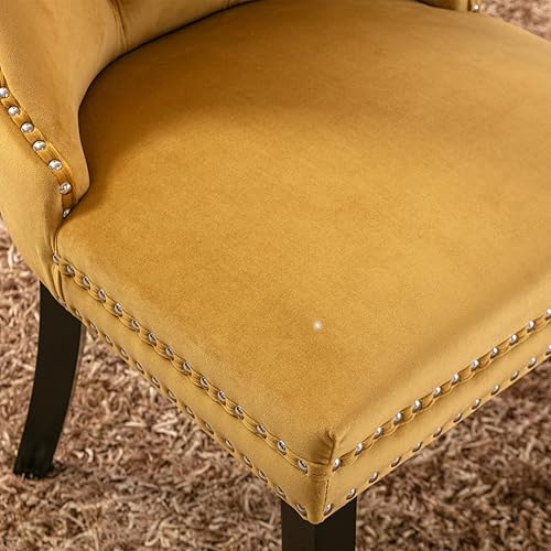 Miniatura 5 de Juego de 2 sillas de comedor y cocina de mediados de siglo, de alta gama, de madera maciza, contemporánea, tapizada, de terciopelo, con patas de