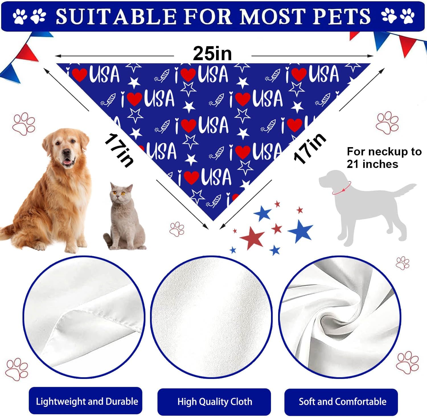 4th of July Dog Bandanas, Adjustable Independence Day Holiday Party Pet Decorations 2 Pack, Patriotic Bandana American Flag Triangle Bibs Cat Scarf Set image 3