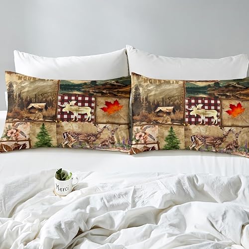 Miniatura 83 de Juego de ropa de cama de caza de ciervos, decoración de granja, pato, reno, oso, animales del bosque, vida silvestre, funda de edredón Queen