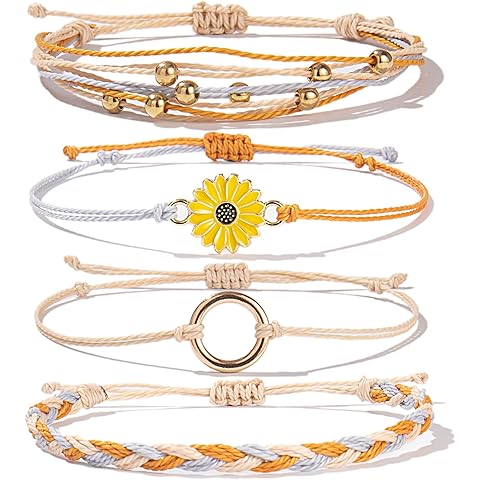 FANCY SHINY Sunflower String Bracelet Boho Braided Rope Wrap Bracelets Cute Summer Beach Surfer Jewelry for Women Christmas Gifts