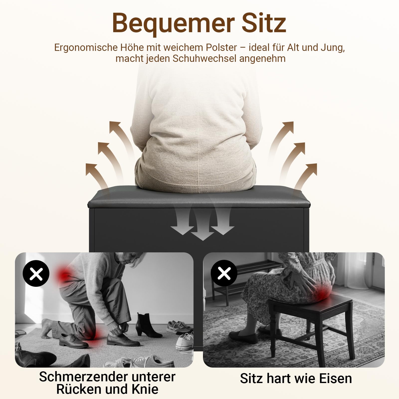 SoBuy Schuhbank mit Sitzfläche, Schuhregal mit Sitzbank, Schuhbank mit Stauraum 3-in-1, für Kleine Wohnungen, Eingangsbereich, Flur, Schlafzimmer, Schwarz, 60 x 30 x 43 cm, FSR25-SCH