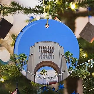 California Los Angeles Universal Studios Door USA America Christmas Ornaments for Tree Ceramic Pendant Double Sided Ornament Decor Xmas Gifts Interesting Porcelain Travel Souvenirs Marry Gift for Wife