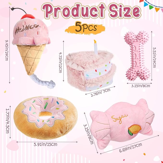 Blosssound 5 Pack Juguetes para Perros Mordibles y Sonoros Rosa miniatura 3