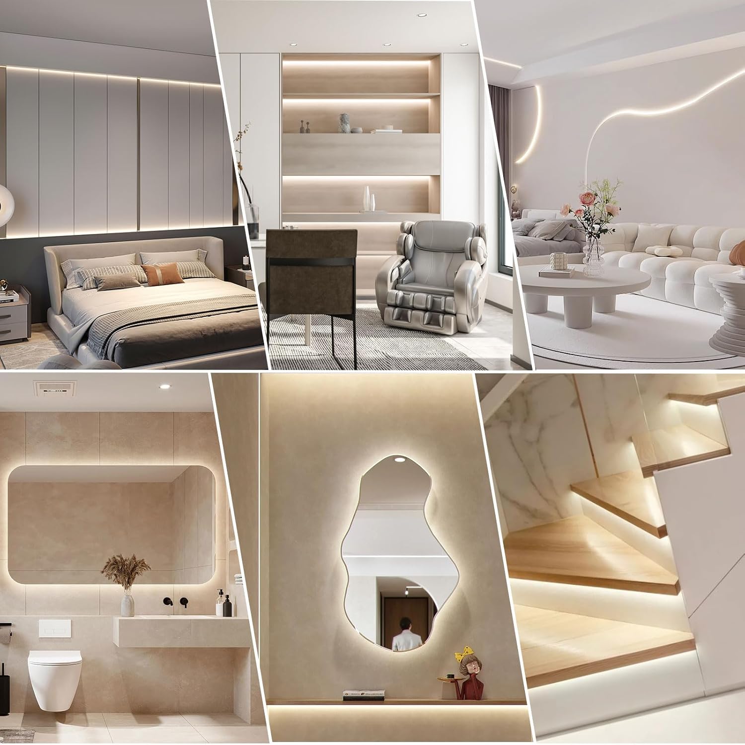 66ft White LED Strip Lights with Remote, 6500K Dimmable 12V LED Light Strip, 1200 LEDs Flexible Cuttable Tape Lights for Bedroom Kitchen Cabinet Ceiling Lighting