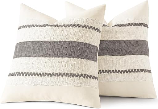 Set of 2 Decorative Pillow Covers Boho Farmhouse Couch Throw Pillows Modern Cotton Cushion Covers Macrame Woven Spring Home Decor for Bed Sofa Chair 18x18 Inch Gray
