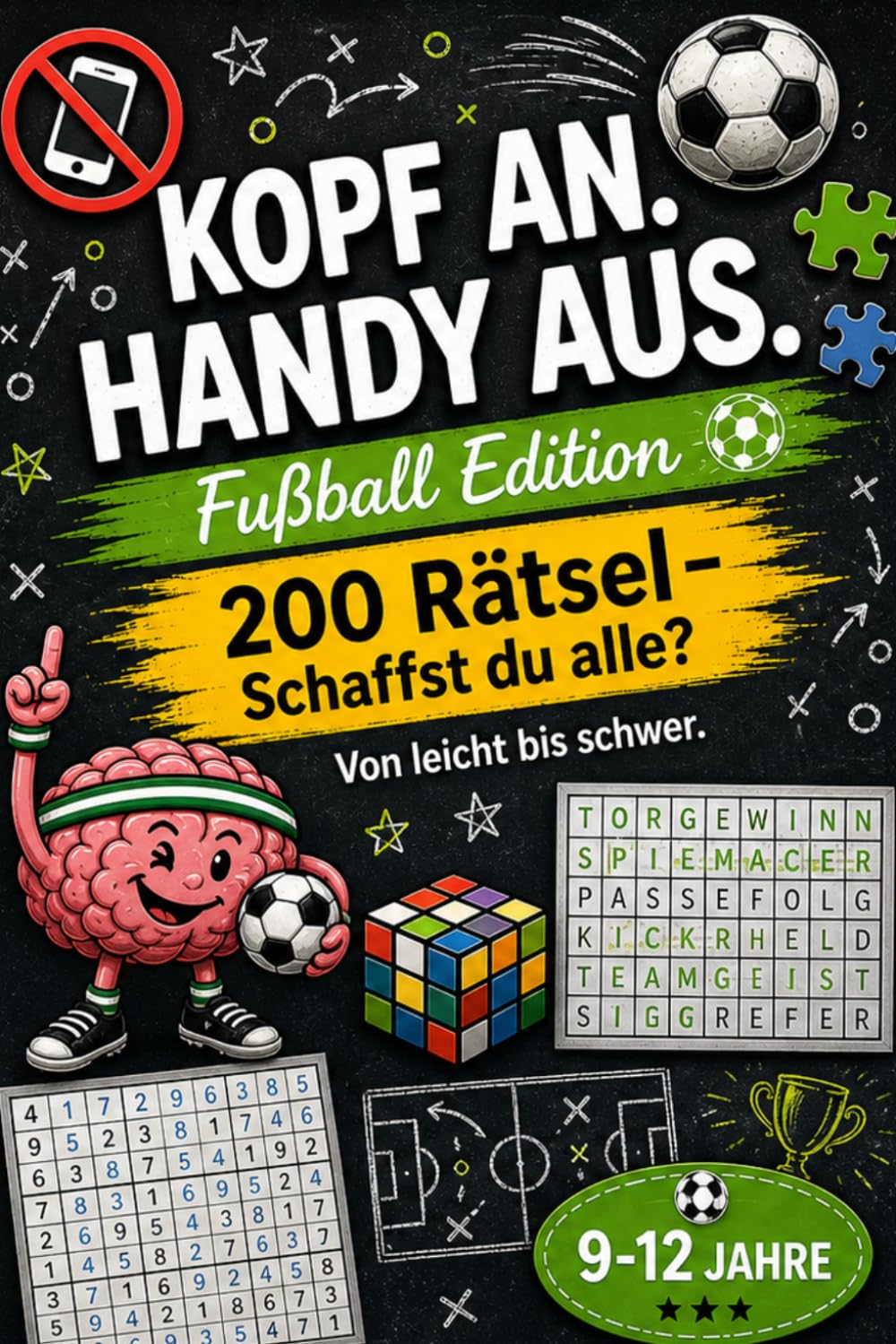 Kopf an. Handy aus. Fußball Edition mit 200 Rätsel: Perfekt als Geschenk - Rätselbuch für clevere Kinder und Teenager (9 - 12 Jahre)