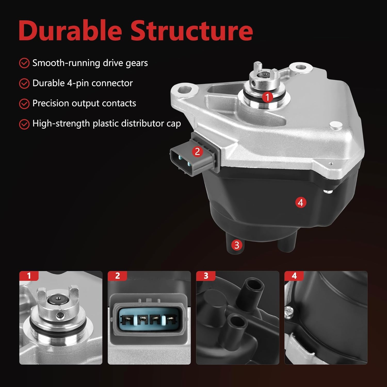 HYR Ignition Distributor with Cap and Rotor Fits Honda 1998-2002 Accord LX EX SE 2.3L, 1998-1999 Acura CL 2.3L, Replaces 30100-PAA-A01 30100-PAA-A02 D4T9703