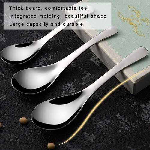 Miniatura 4 de Cuchara de sopa de acero inoxidable de grado alimenticio cuchara de mango largo para el hogar cuchara de servicio de pulido de espejo pesado
