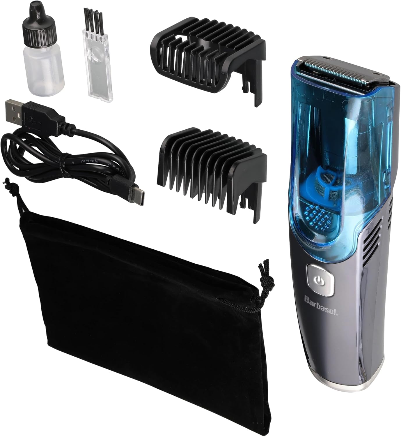 Barbasol Vacuum Beard Trimmer for Men, Self-Vacuuming Hair, Beard, Sideburns & Mustache Trimmer with 20 Length Settings, Rechargeable, LED Screen, 90 Minute Run Time