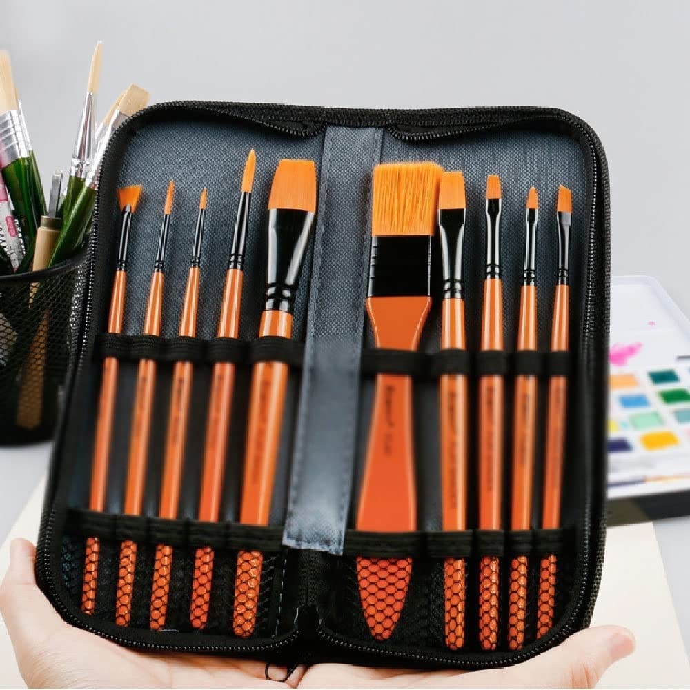 Künstlerfarbe Pinsel Set, 10 Verschiedene Größen Pinsel Pinsel geeignet for Acryl Aquarell Öl und Gouache Malerei Pinseleinsatz for Kinder und Erwachsene