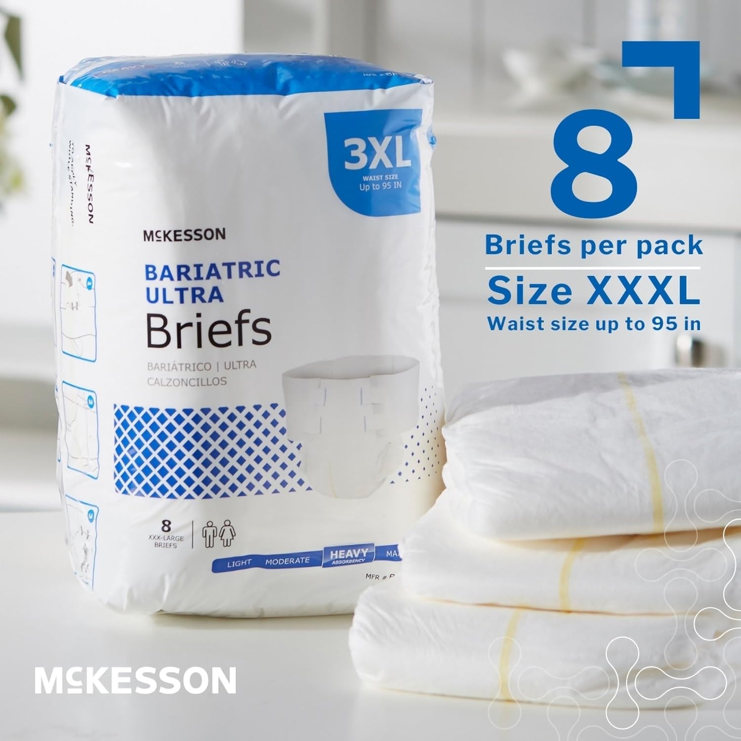 McKesson Ultra Briefs, [32 Count], 3XL, Up to 95 in. Incontinence Adult Diapers with Tabs, Heavy Absorbency, Unisex, Disposable, Elastic Leg Gathers and Contoured Fit for Men and Women - Image 2