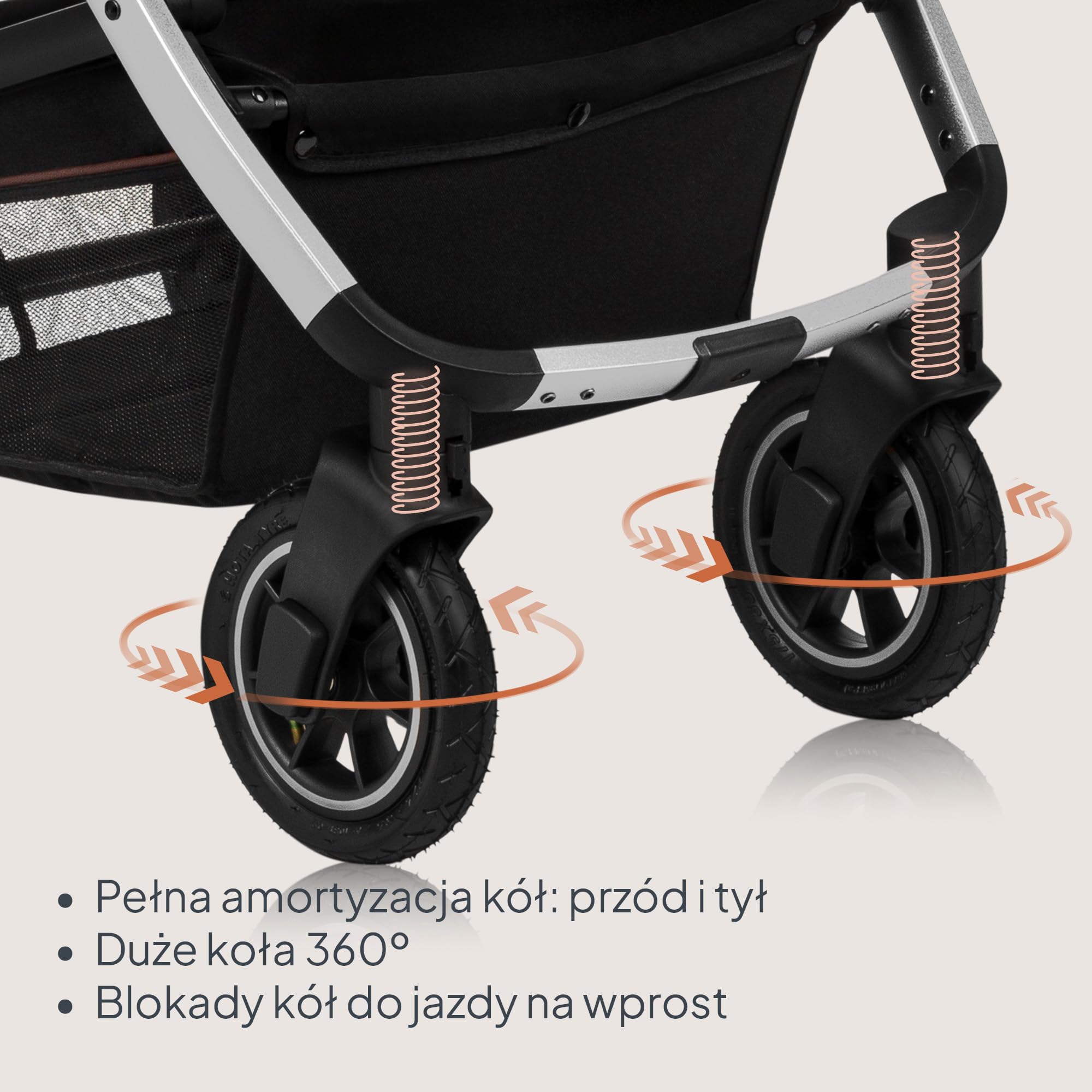 LIONELO Amber wózek spacerowy 2 w 1 do 22kg, montaż siedziska przodem lub tyłem do kierunku jazdy, pozycja leżąca, bezobsługowe koła PU, pokrowiec na gondolę i na spacerówkę (Czarny)