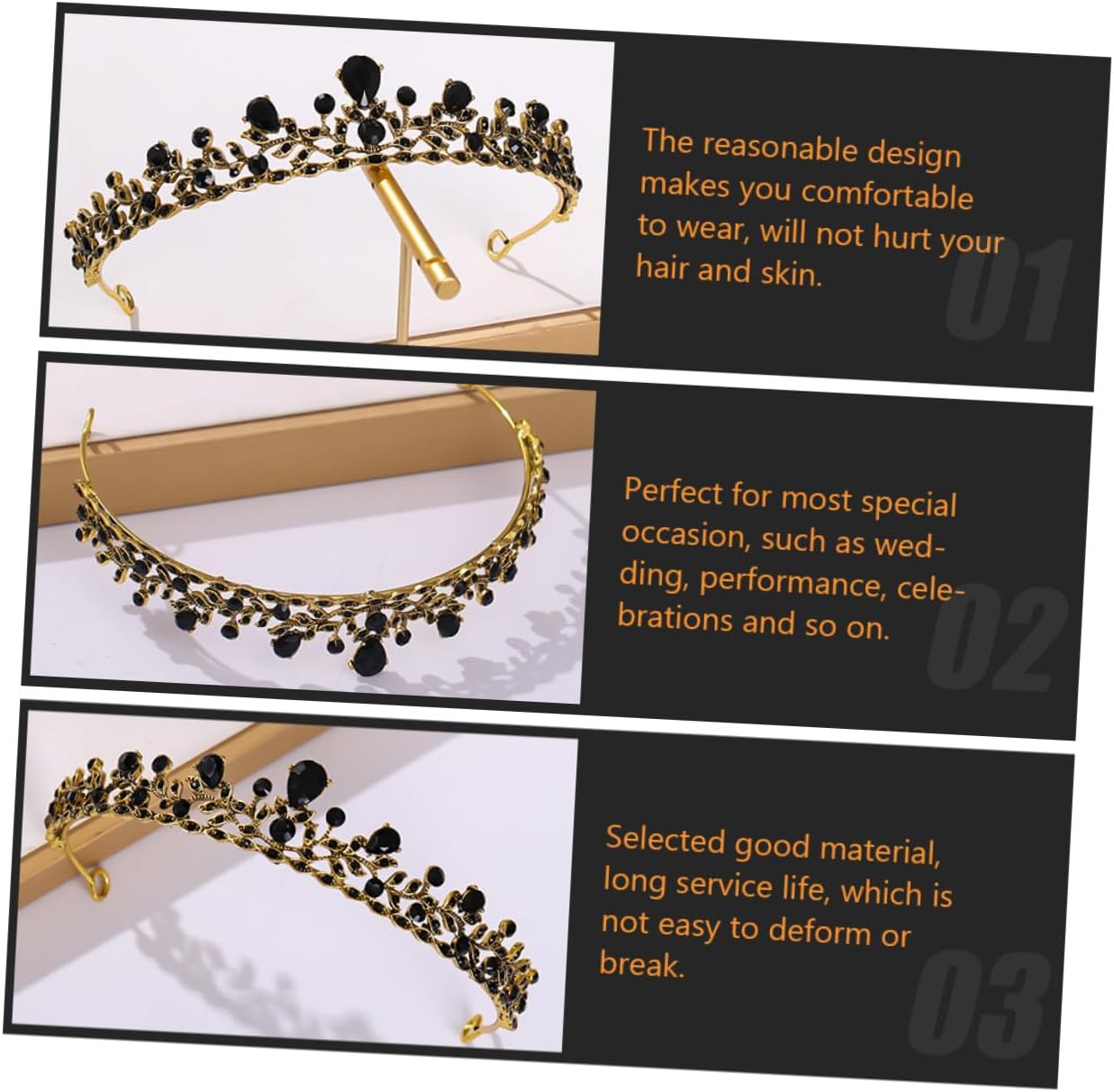 Uonlytech Baroque Wedding Crown Tiara for Bride Women Vintage Bridal Headpiece Rhinestone Circlet Elegant Bridal Hair Accessory