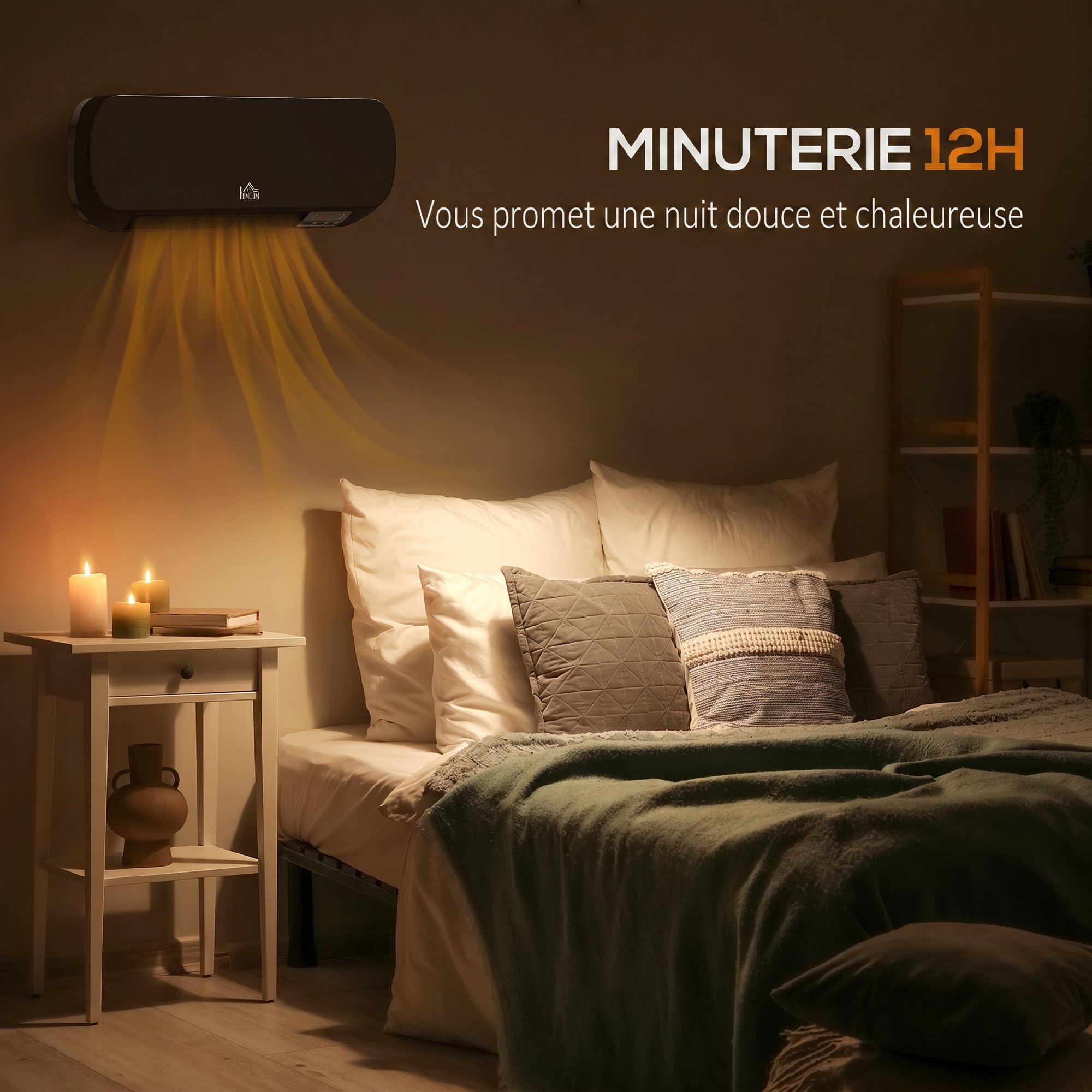 HOMCOM Radiateur Mural Soufflant 2000 W Chauffage Céramique PTC Noir