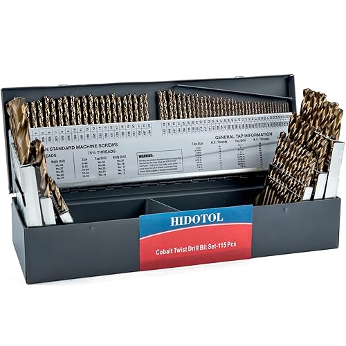 HIDOTOL Juego de brocas de cobalto M35 HSS para acero endurecido fraccionario 116"-12", letra A - Z, alambre #1 - #60 con caja de metal indexada