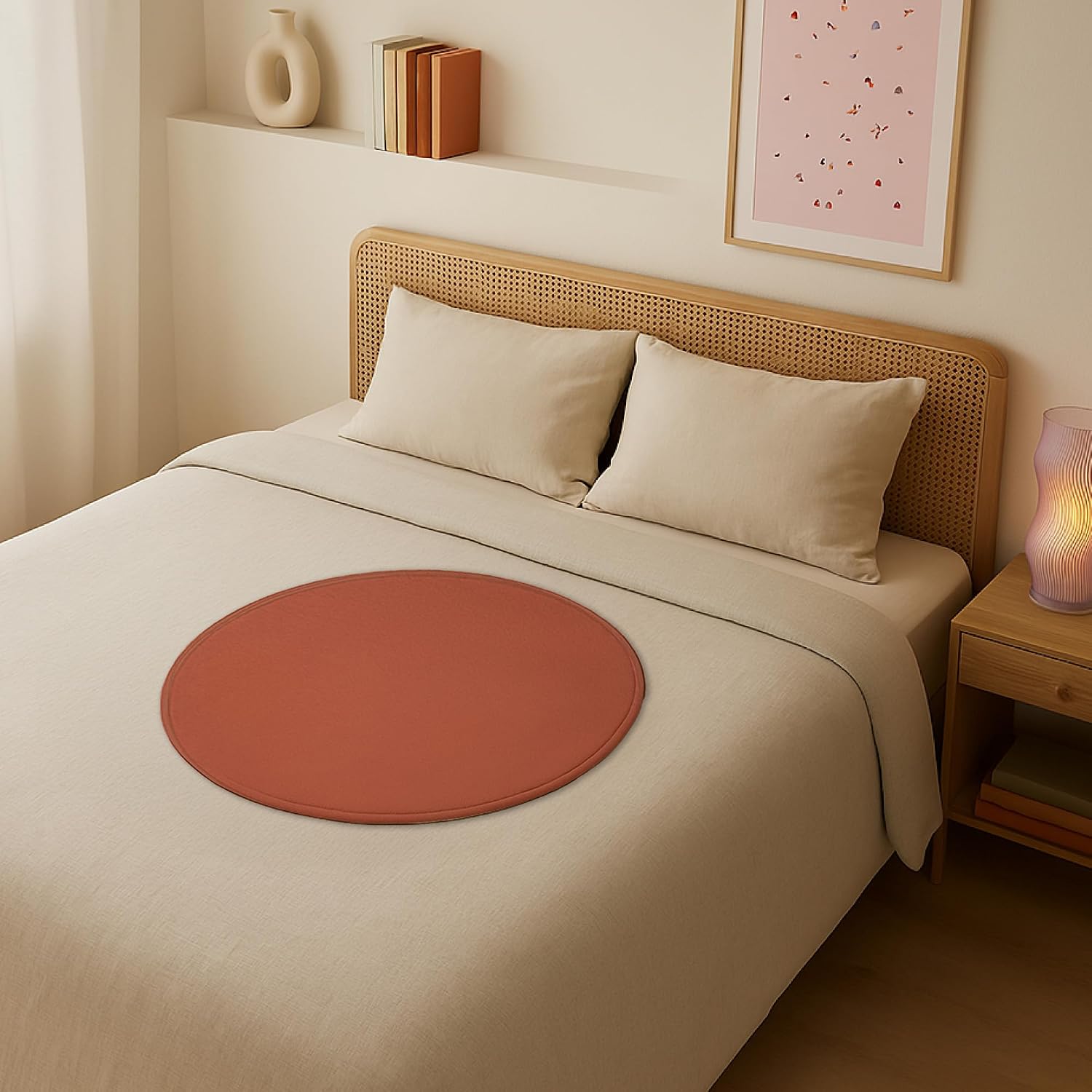 Dame Products Thro Blanket, Waterproof Bed Blanket & Spill Proof Throw, Breathable Cotton Cover, Machine Washable Mattress & Furniture Protector, Portable with Travel Bag, Circle Shape, Copper Color