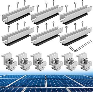 Solar Panel Bracket Kit, Anbte 6Pcs 200mm/7.87in Aluminium Mounting Rail Include 30mm/35mm Z-Bracket, 6 Screws M8 * 25mm, Solar Mounting Rail Connector for Tin Roof, Flat Roof, Sheet Roof