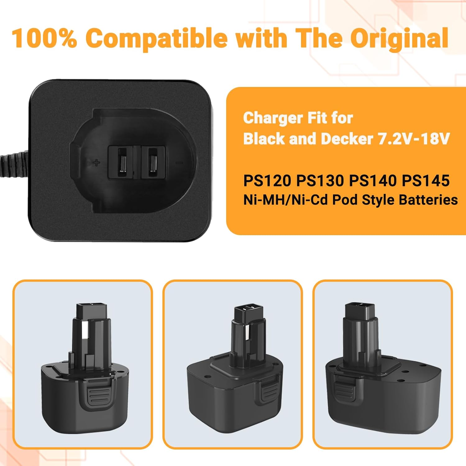 Shentec charger with compatible Black and Decker batteries PS120, PS130, PS140, PS145