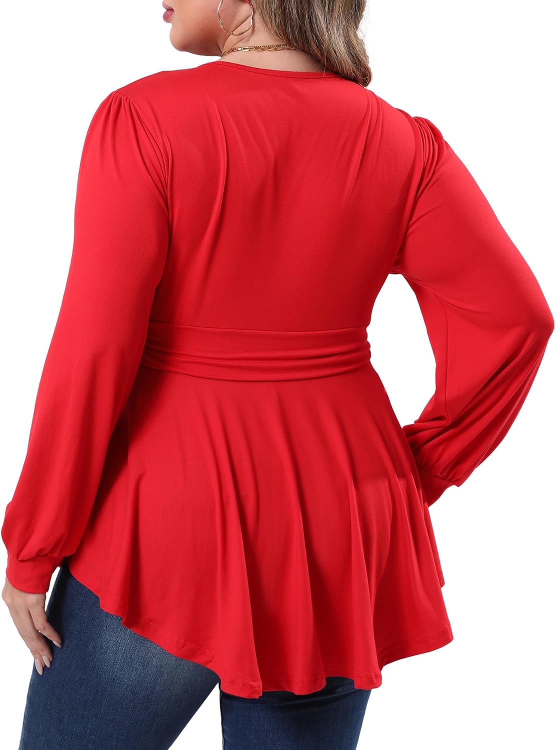 Plus Size Tops for Women Lace Long Sleeve Fall Shirts Casual Dressy Wrap V Neck Pleated Tunic Top - Image 3