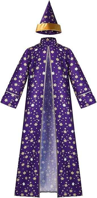 Zeiyignr Unisex Adults Wizard Costume Wizard Cloak Star Cape and Hat Witch Cloak Halloween Cosplay Performance Robe