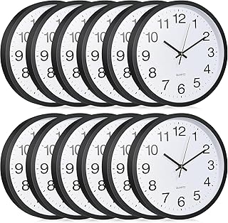 Inbagi Reloj de pared silencioso grande de 12 pulgadas, reloj analógico de cuarzo, redondo, fácil de leer, funciona con pilas, para aula, oficina, escuela, cocina, dormitorio, sala de estar,