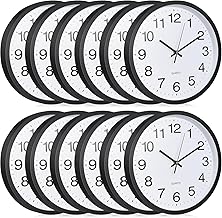 Inbagi 12 Pieces Silent Wall Clock Large 12 Inches Quartz Analog Clock Non Ticking Round Easy to Read Battery Operated for Classroom Office School Kitchen Bedroom Living Room Decorative