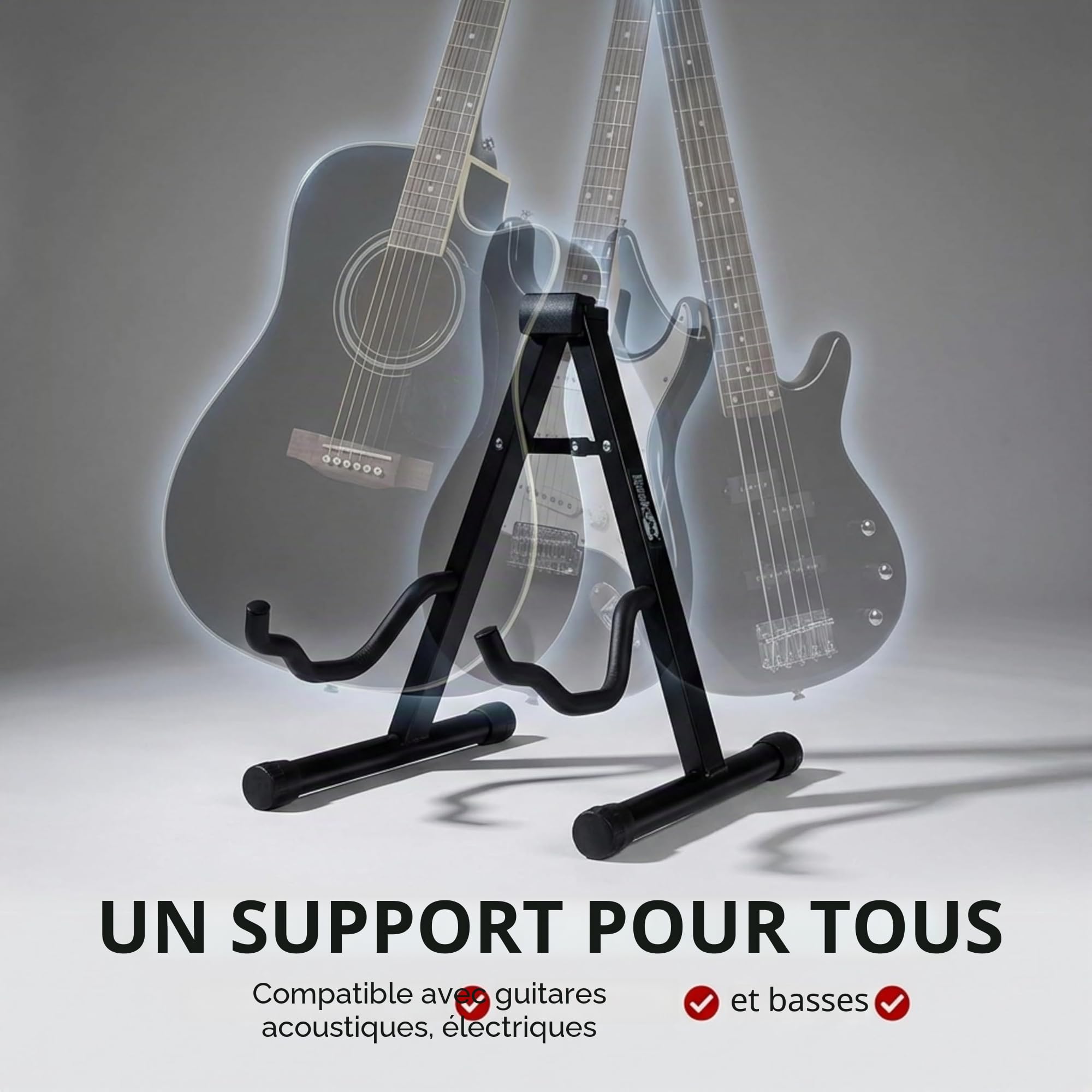 Windsor RockJam Support de Guitare Cadre A, Porte-Guitare Universel Pliant pour Guitare Acoustique, Électrique et Basse, Noir