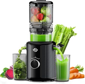 5ive Cold Press Juicer Machine, 5-Inch Wide Chute Masticating Juicer, 1.2L Slow Juicer for Whole Fruits & Vegetables, Easy to Clean Electric Juice Extractor, Juice Maker Black & Gray