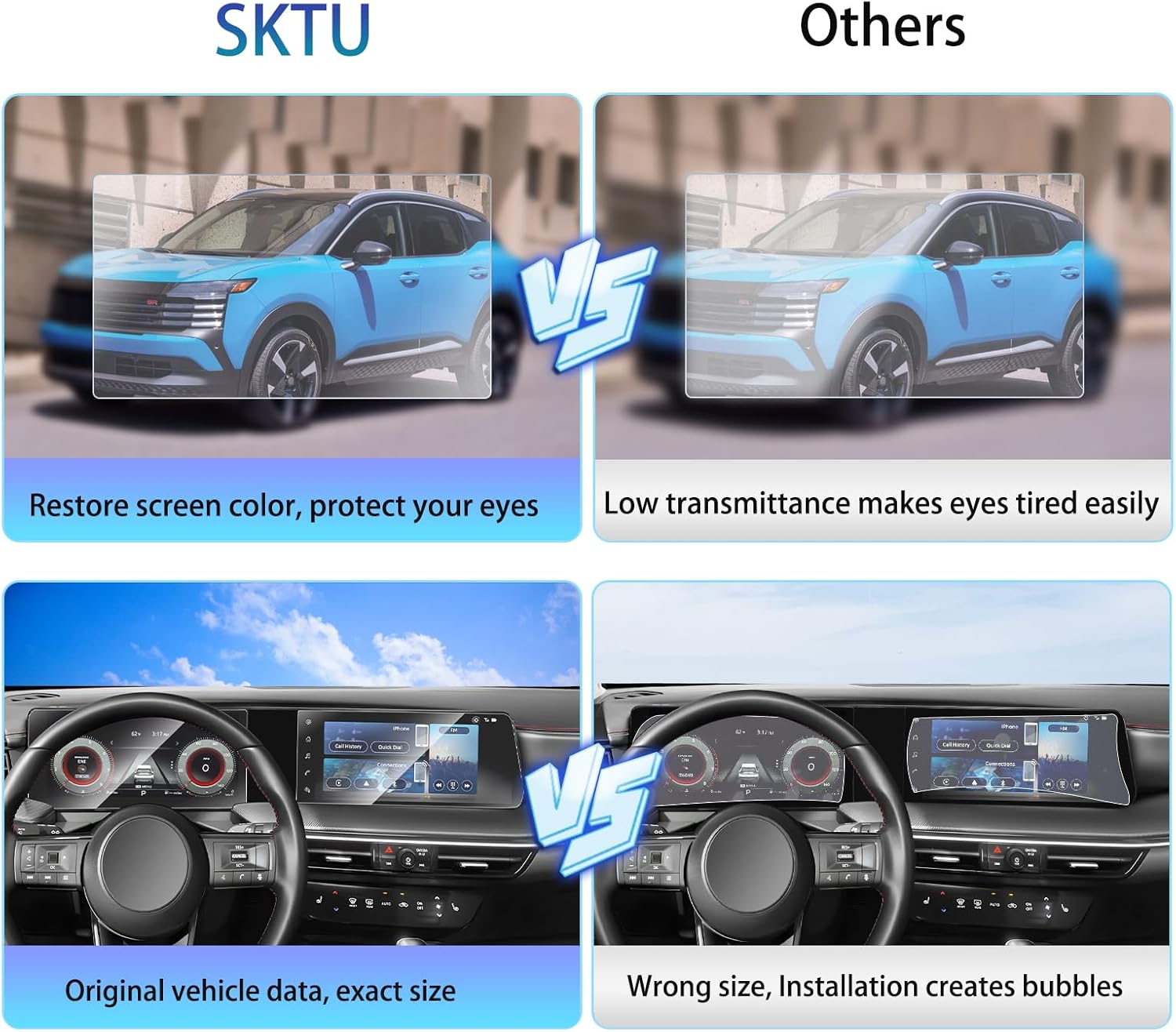 SKTU Upgrade 4PCS for 2025 2026 Nissan Kicks Screen Protector for 2025+ Nissan Kicks SV/SR 12.3-Inch Navigation Screen & 12.3-Inch Instrument Screen 2025 2026 Kicks Accessories [High Clarity, Anti-Scratch&Glare]