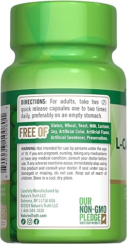 Miniatura 7 de Acetil L-carnitina HCL | 1000 mg | 30 cápsulas | ALCAR | Sin OMG, suplemento sin gluten | por Nature's Truth