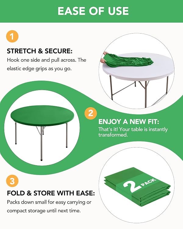 KeyWave Round Fitted Table Covers - 40-44 Inch Spandex Water-Resistant Tablecloth with Elastic, 2 Pack Circle Table Cloths for Kitchen Dining Room, Green by KeyWave - Used condition - Image 4